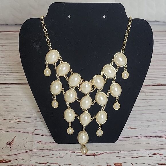 Faux Pearl and Goldtone Statement Necklace - Picture 1 of 6
